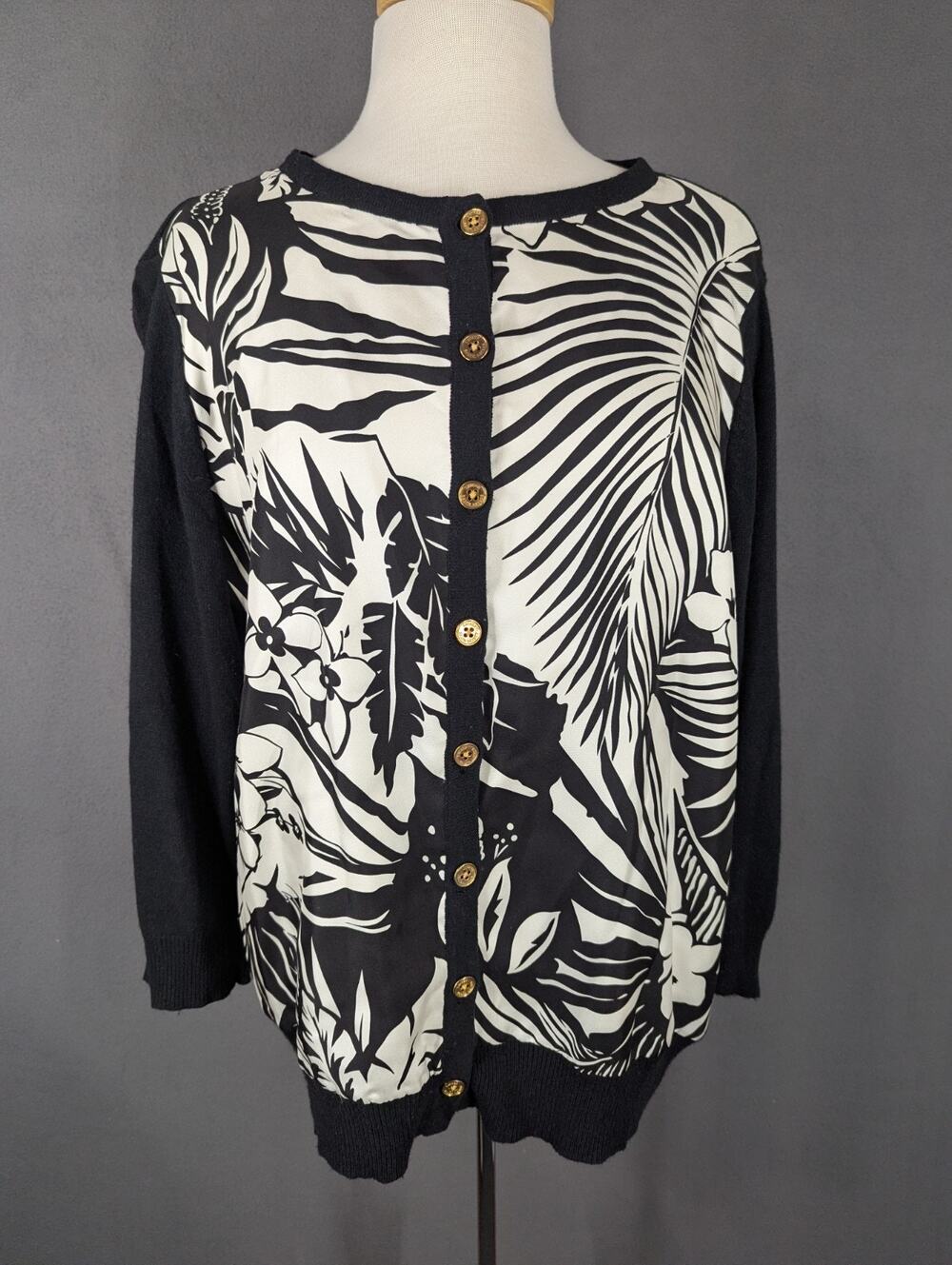 Lauren Ralph Lauren Tropical Print Cardigan 1X Silk Cashmere